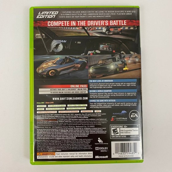 Shift 2 Unleashed Limited Edition Xbox 360 Video Game Complete - Picture 6 of 9